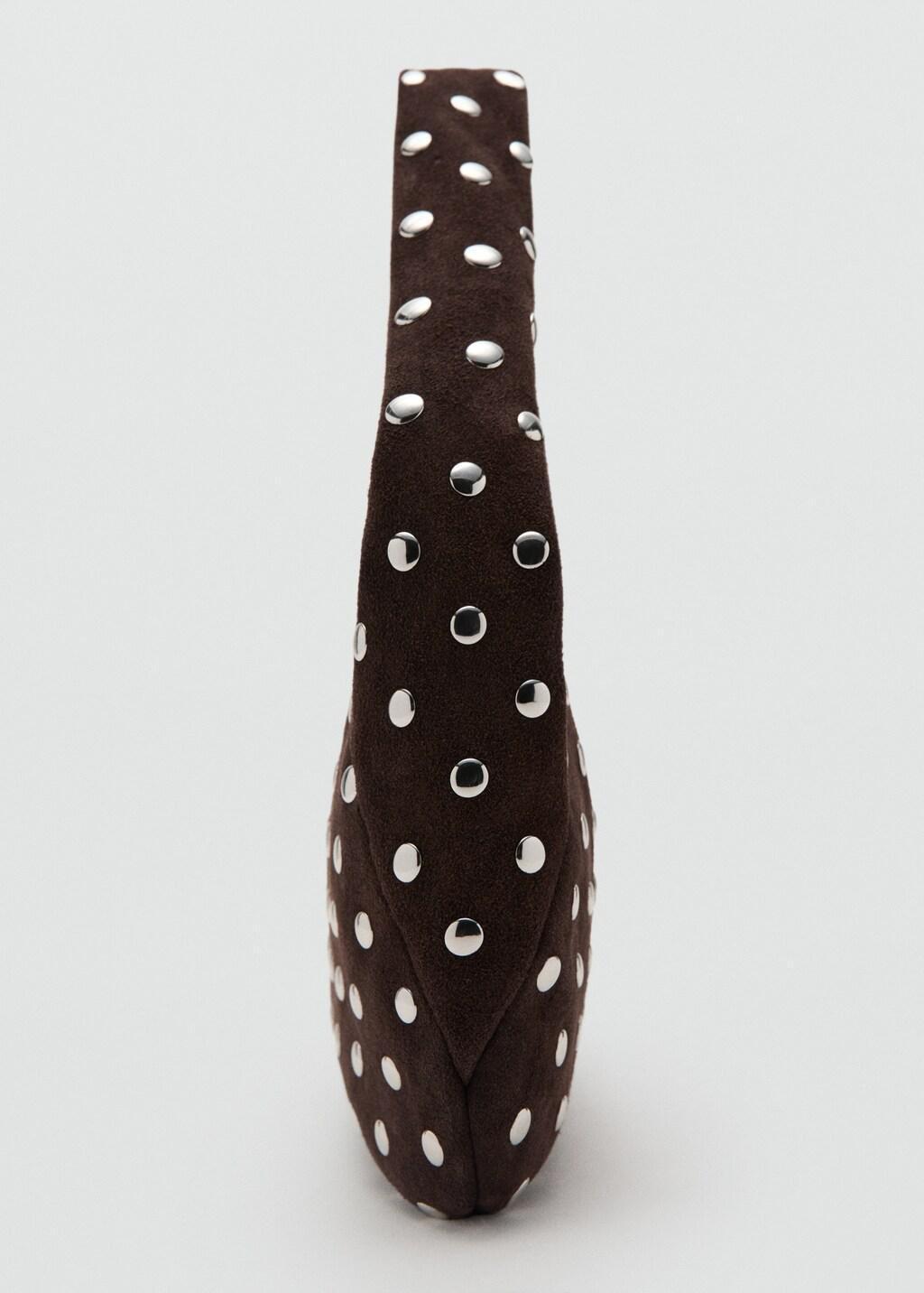 Brown Studded Leather Shoulder Bag, Dark Brown, medium