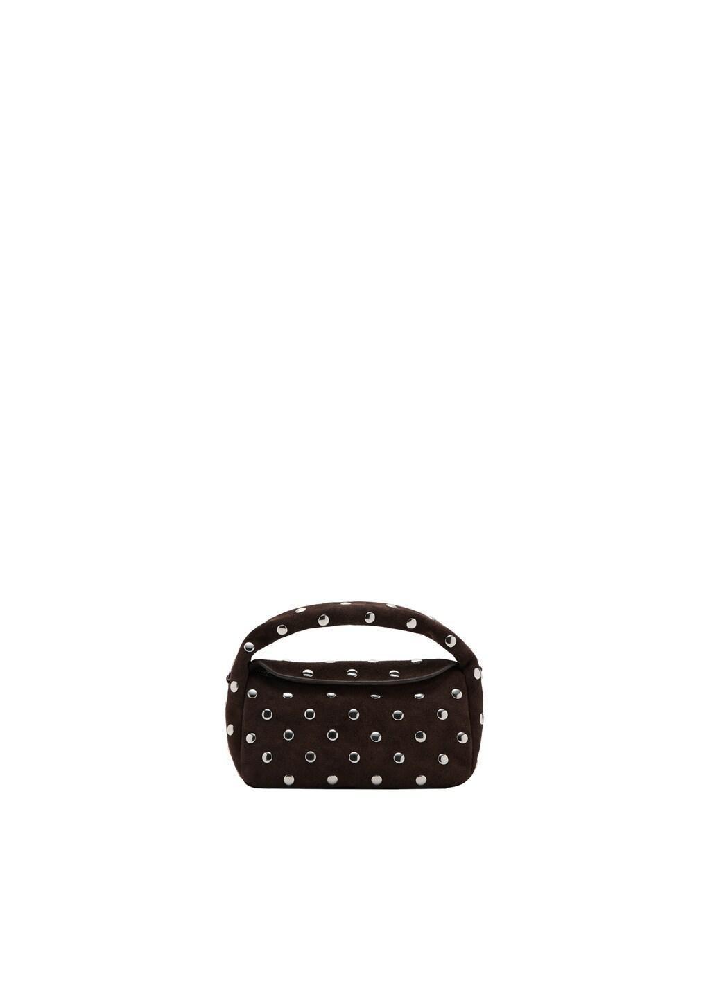 Brown Suede Leather Studded Bag, Dark Brown, large image number 2