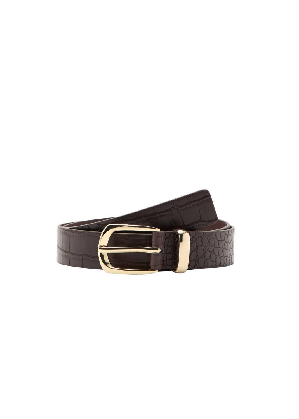 Brown Croco Faux-Leather Belt, Brown, medium