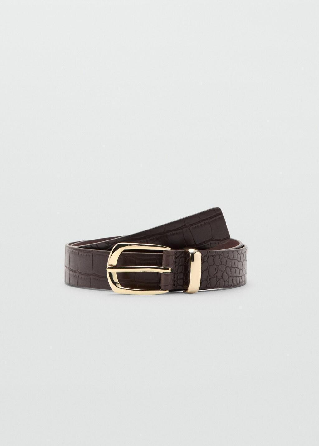Brown Croco Faux-Leather Belt, Brown, large image number 3