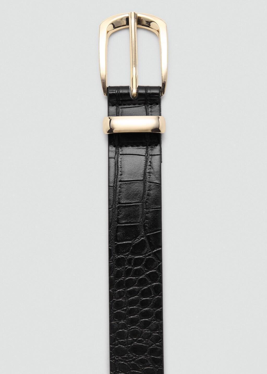 Black Croco Faux-Leather Belt, Black, medium