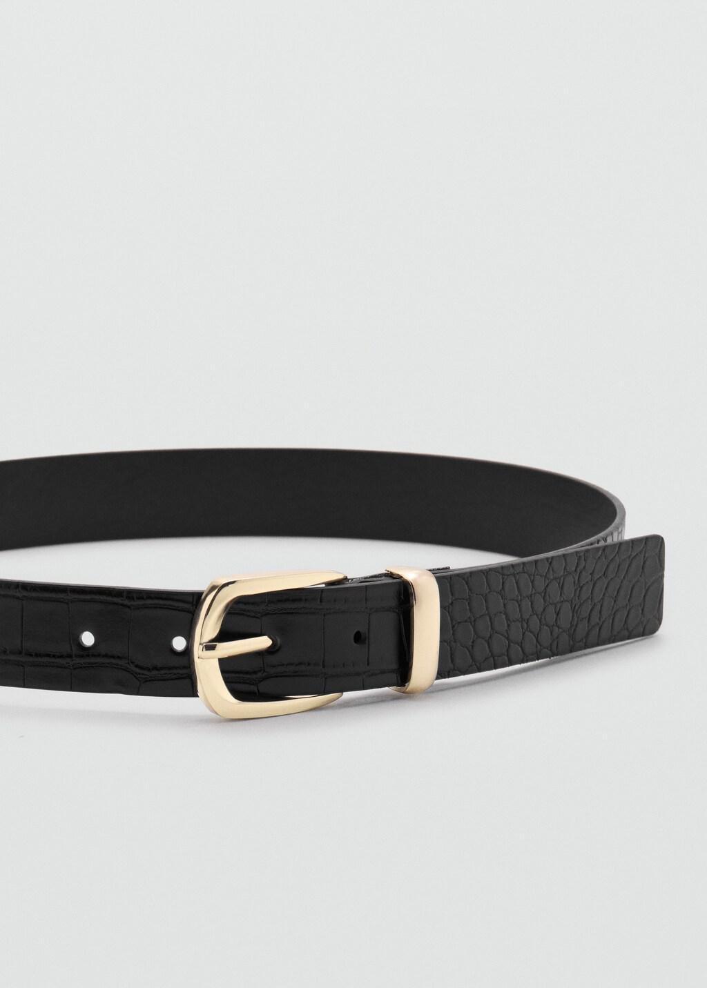 Black Croco Faux-Leather Belt, Black, medium