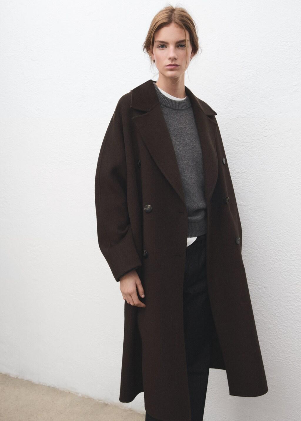 Brown Handmade Oversized Wool Coat, Dark Brown, large image number 3