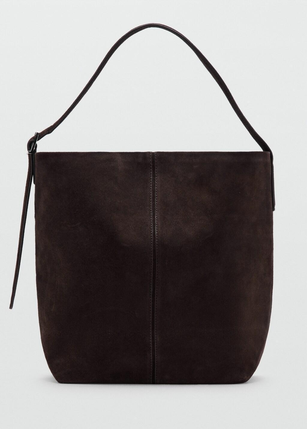 Brown Large Suede Bucket Bag With Buckle, Dark Brown, large image number 3