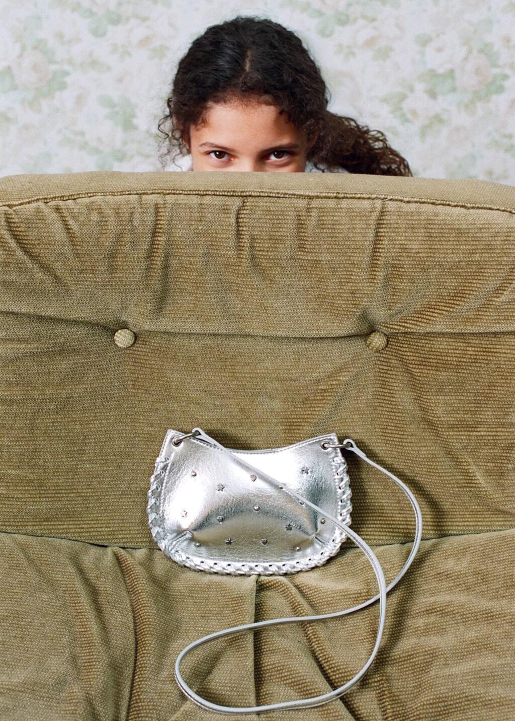 Silver Mini-Bag With Star Studs, Kids Girls, Silver, medium