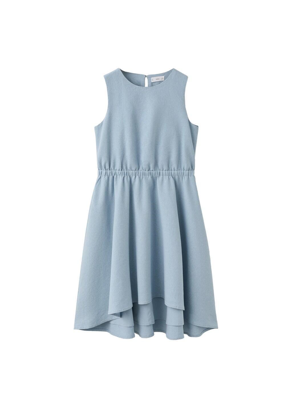 Blue Linen-Blend Midi Dress, Kids Girls, Medium Blue, medium