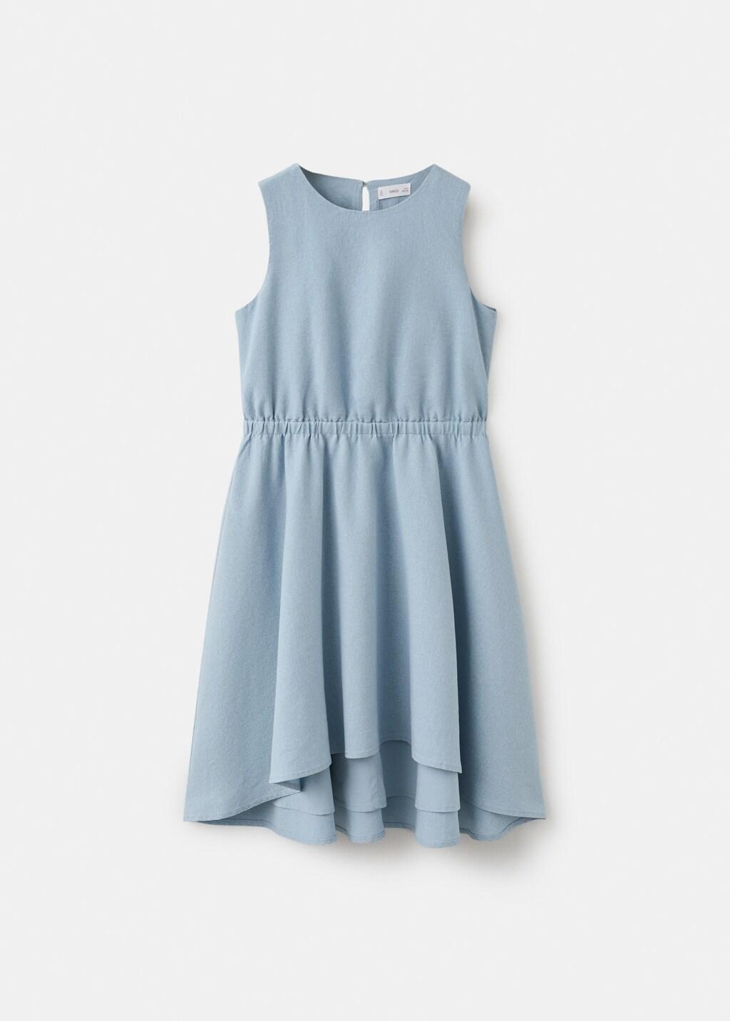 Blue Linen-Blend Midi Dress, Kids Girls, Medium Blue, large image number 5