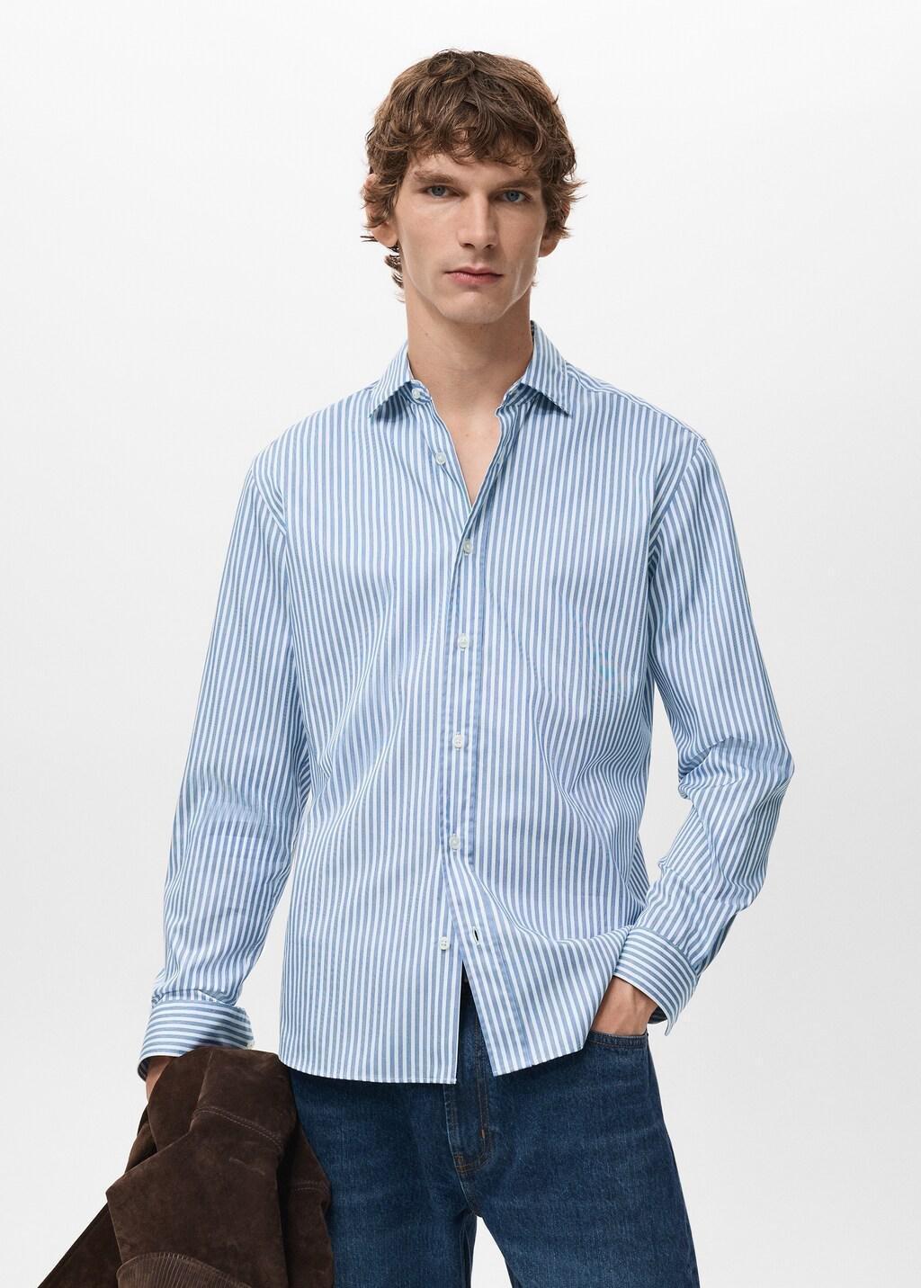 Blue Regular Fit Striped Cotton Shirt, Medium Blue, large image number 3
