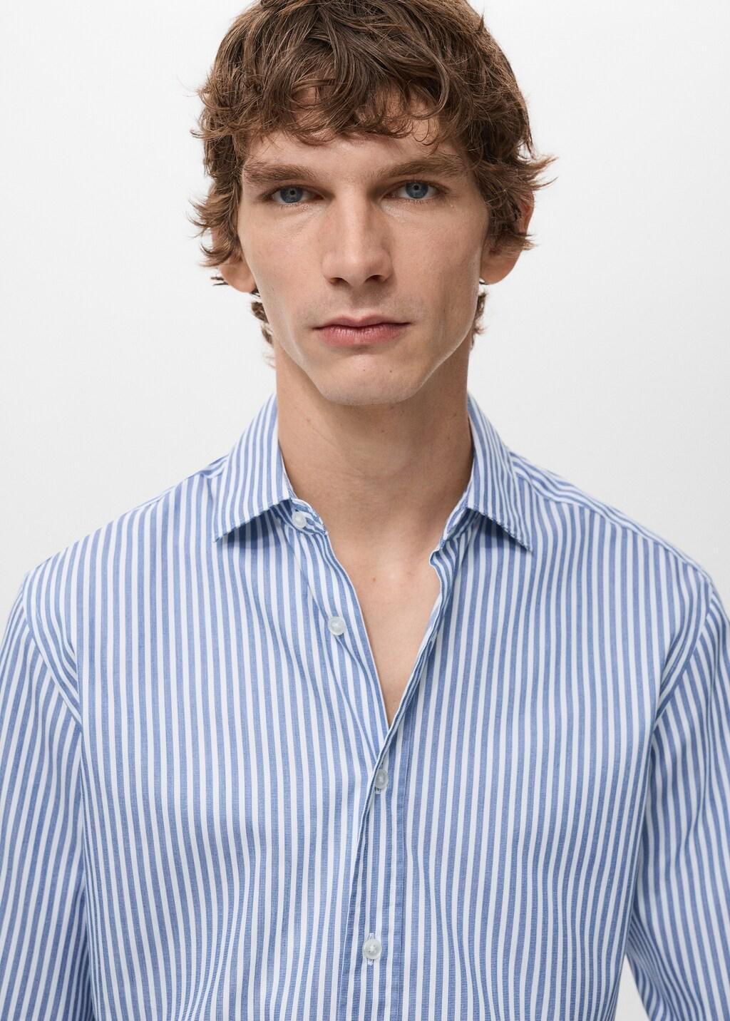 Blue Regular Fit Striped Cotton Shirt, Medium Blue, large image number 4