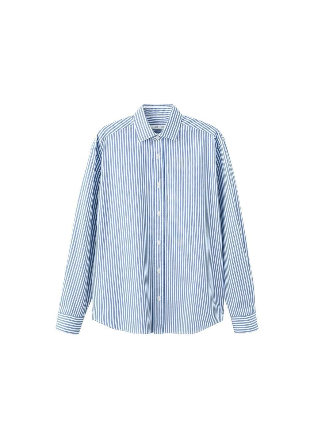 Blue Regular Fit Striped Cotton Shirt, Medium Blue, large image number 6