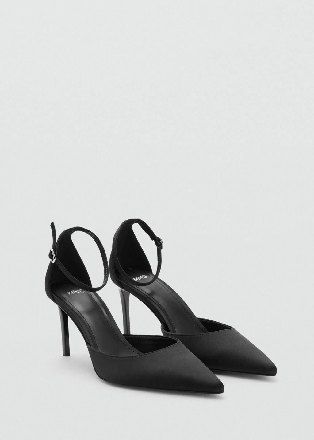 Black Satin Court Shoes With Ankle Straps, Black, large image number 0