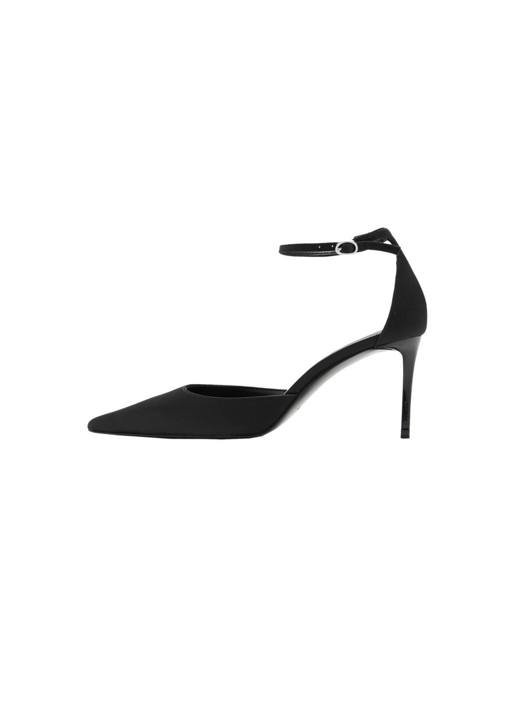 Black Satin Court Shoes With Ankle Straps, Black, large image number 2