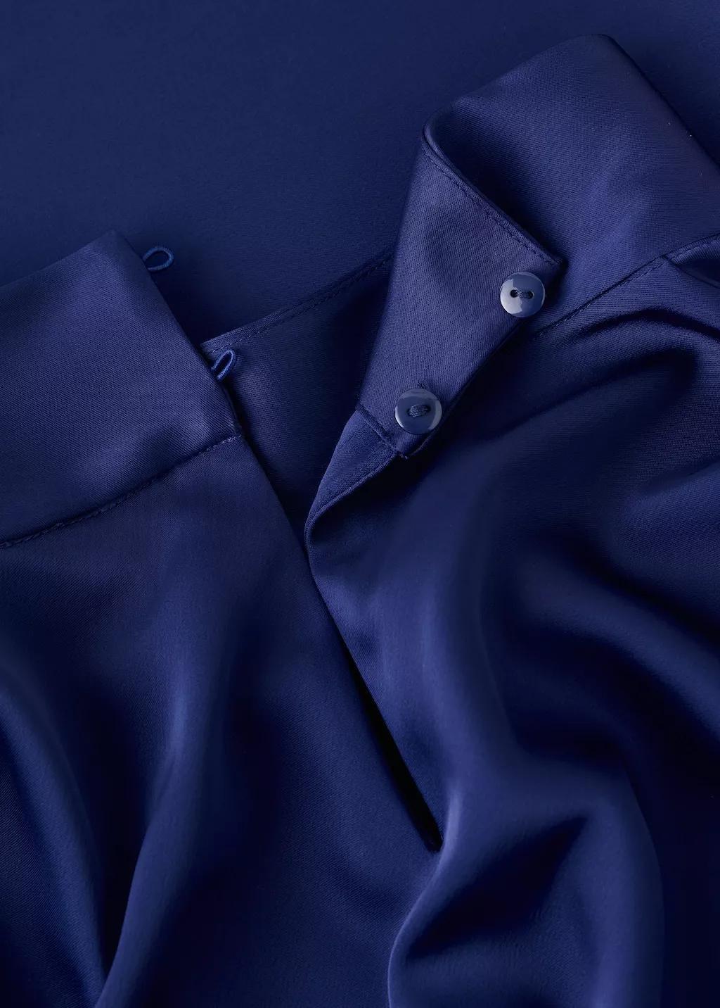 Blue Satin High-Neck Dress, Medium Blue, medium