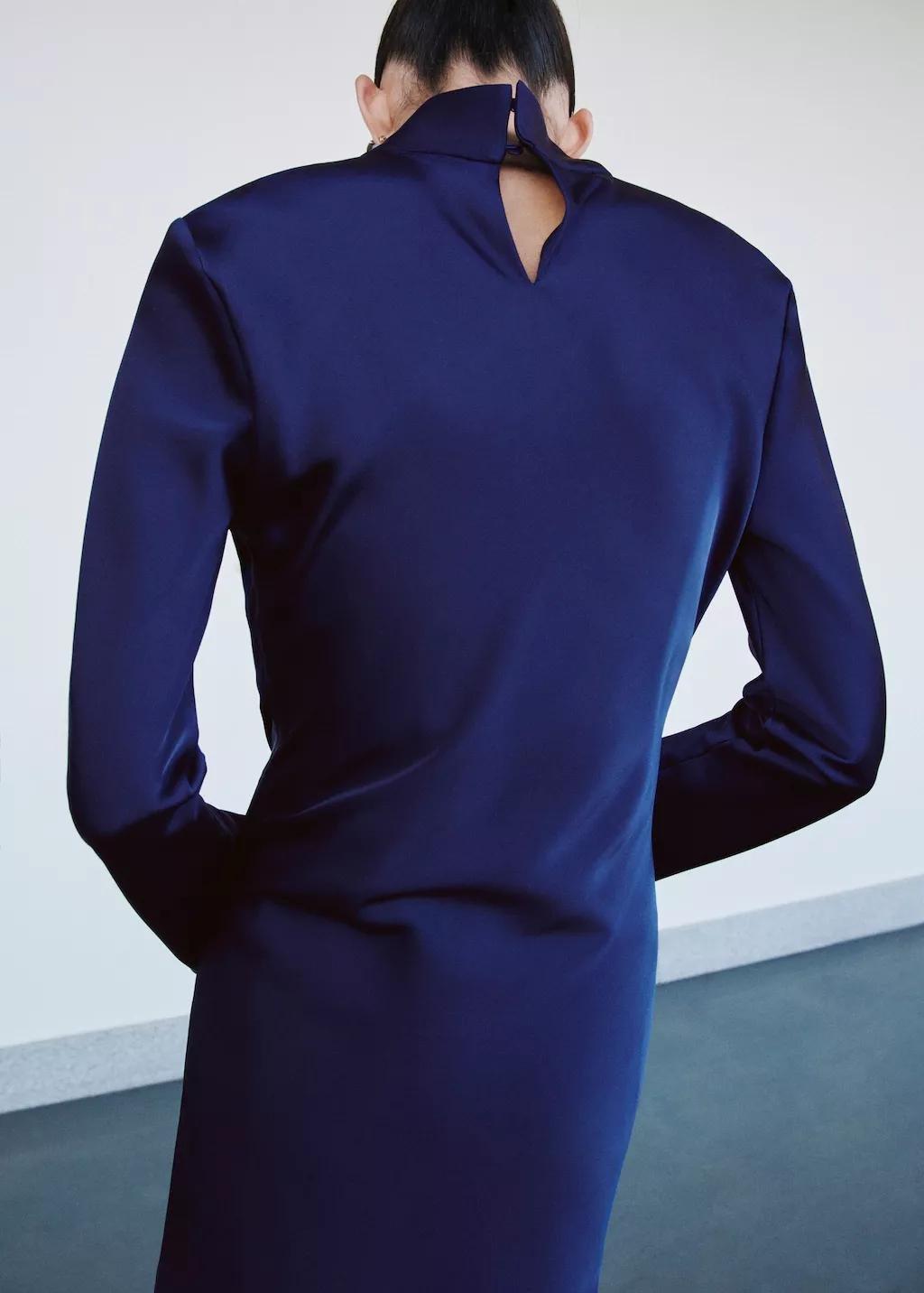 Blue Satin High-Neck Dress, Medium Blue, medium