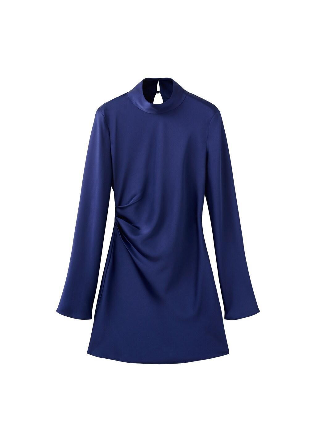 Blue Satin High-Neck Dress, Medium Blue, large image number 5