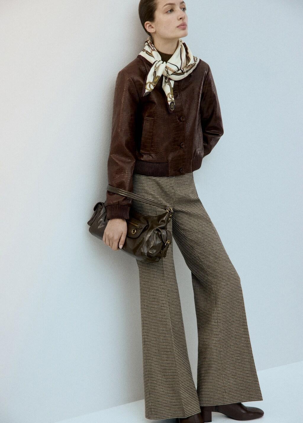 Brown Croc-Effect Bomber Jacket, Brown, large image number 0