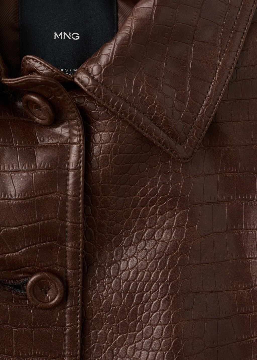 Brown Croc-Effect Bomber Jacket, Brown, medium