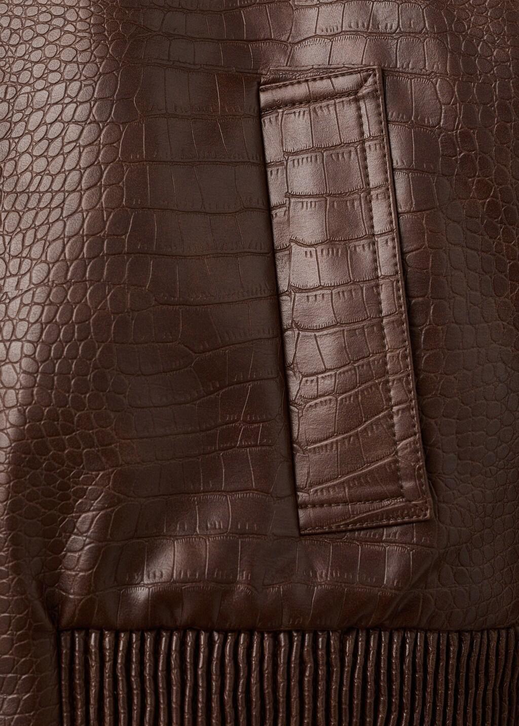 Brown Croc-Effect Bomber Jacket, Brown, large image number 5
