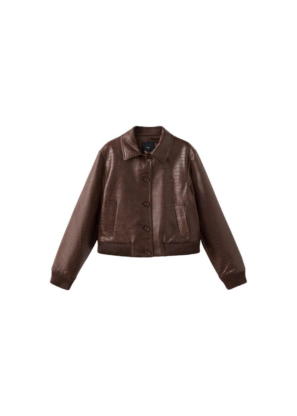 Brown Croc-Effect Bomber Jacket, Brown, large image number 6