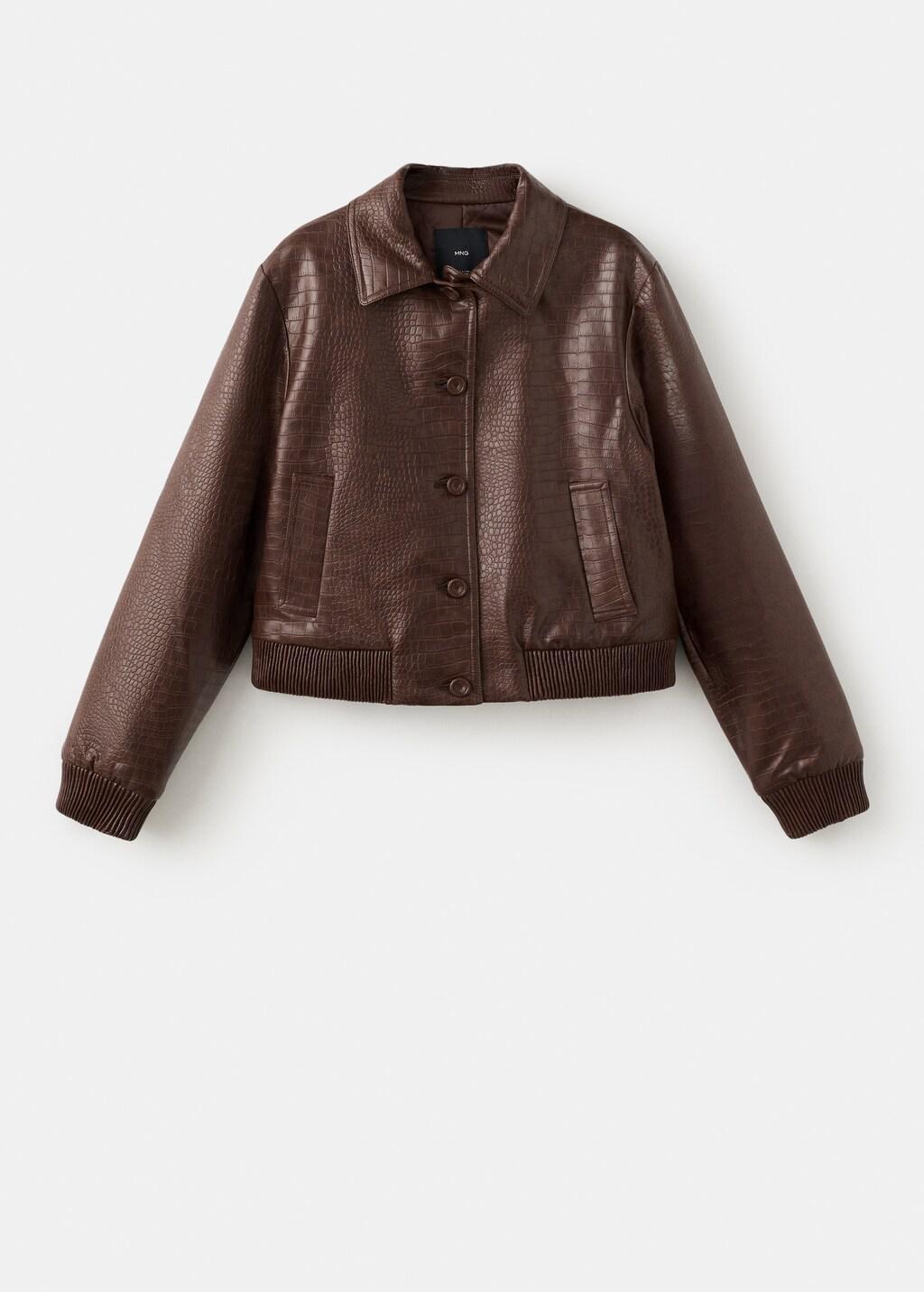 Brown Croc-Effect Bomber Jacket, Brown, large image number 7