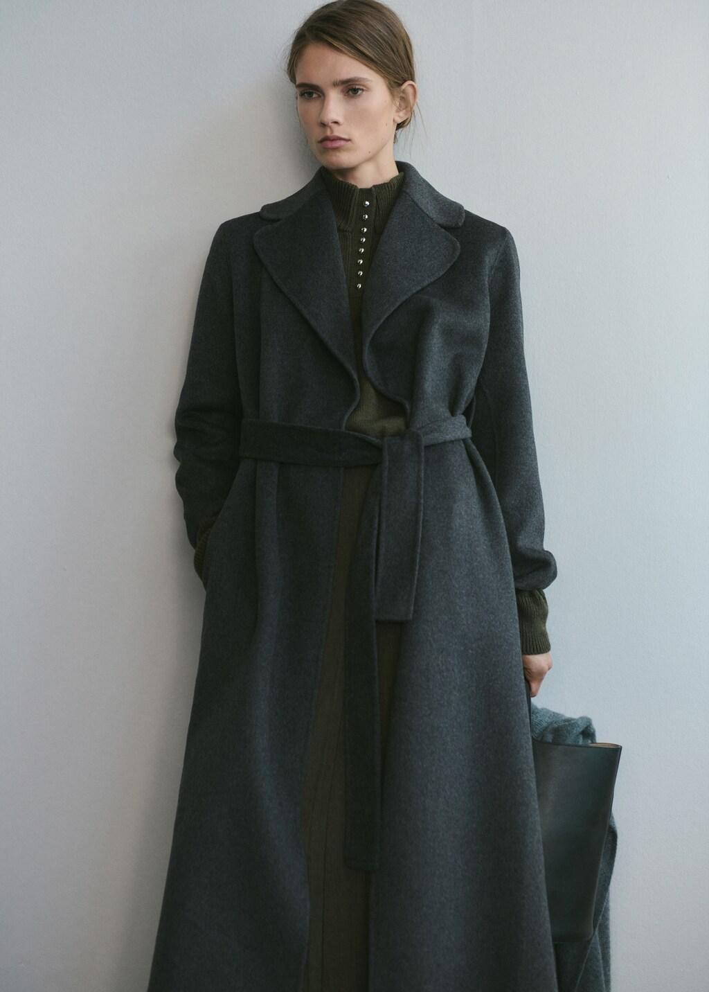 Grey Handmade Wool Coat With Belt, 0201_92, large image number 3