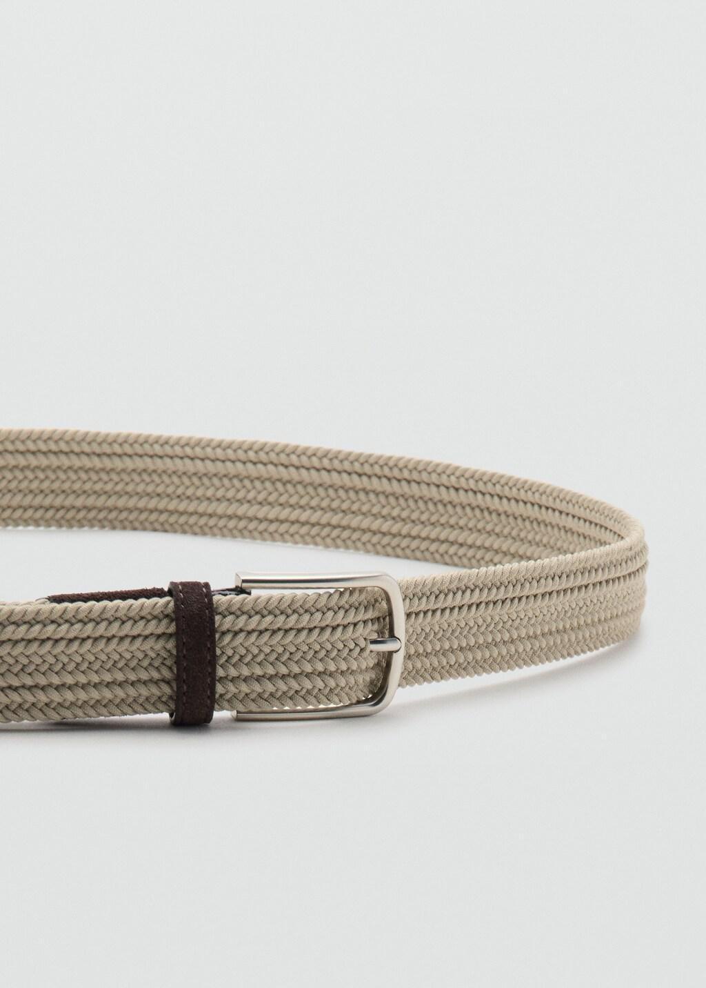 Beige Braided Elastic Belt, Light Beige, large image number 1