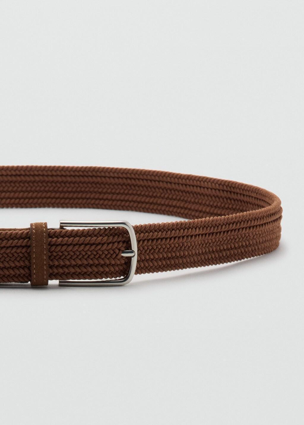 Brown Braided Elastic Belt, Medium Brown, large image number 0