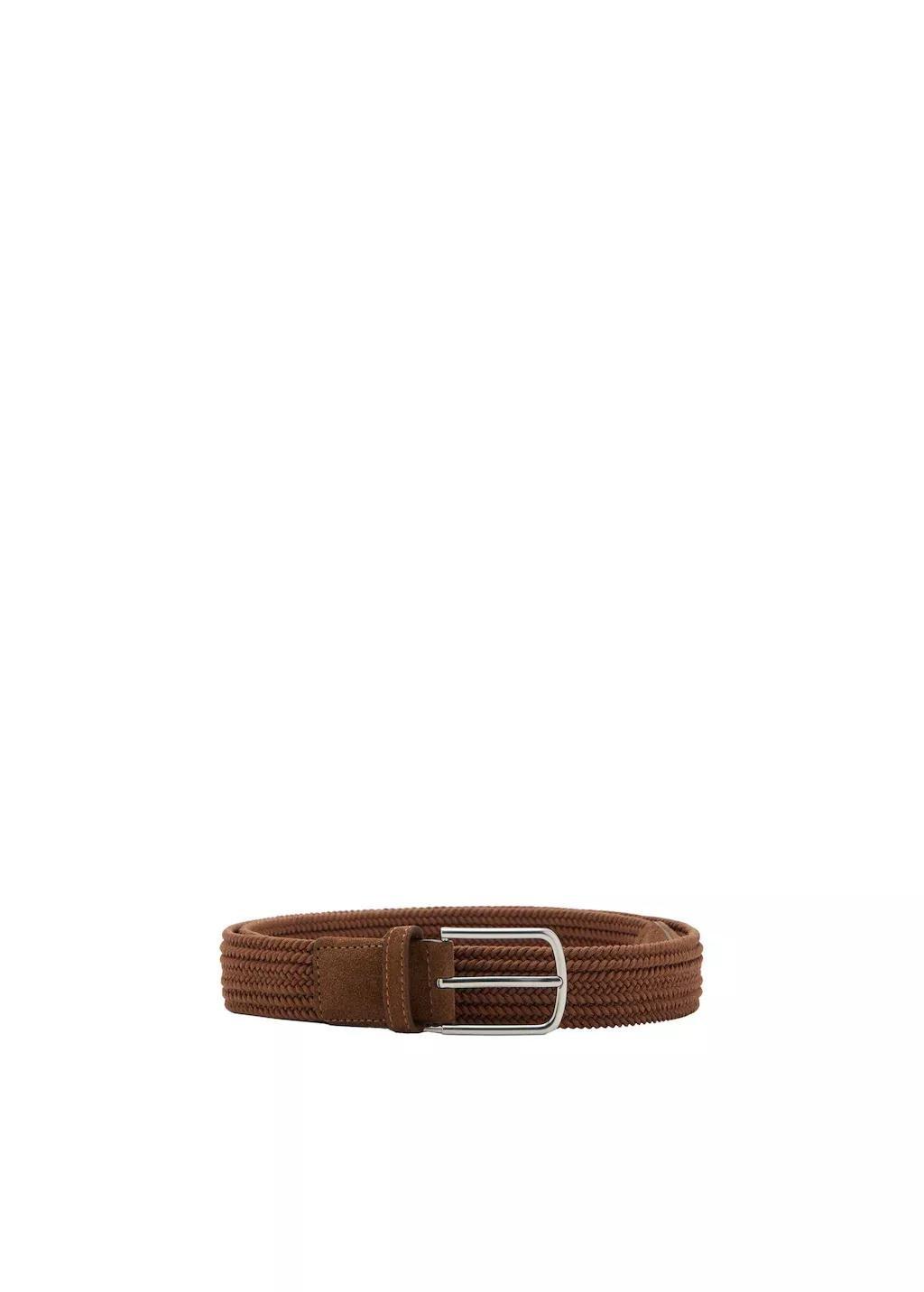 Brown Braided Elastic Belt, Medium Brown, medium