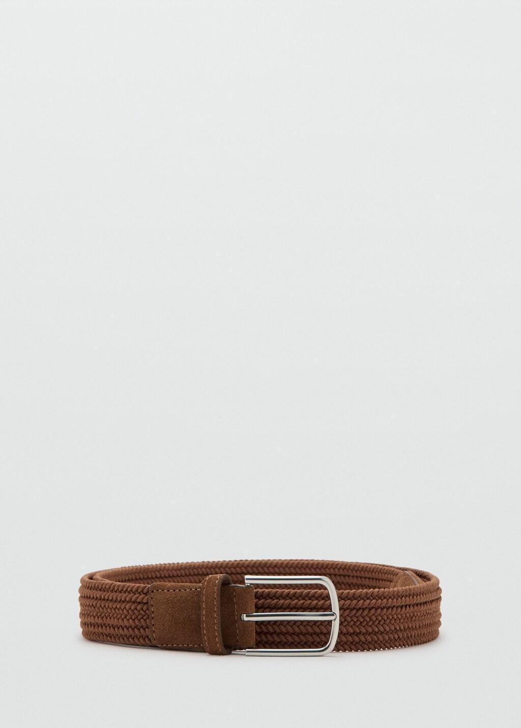 Brown Braided Elastic Belt, Medium Brown, large image number 3