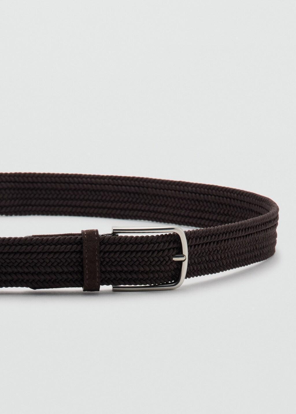 Brown Braided Elastic Belt, Dark Brown, large image number 0