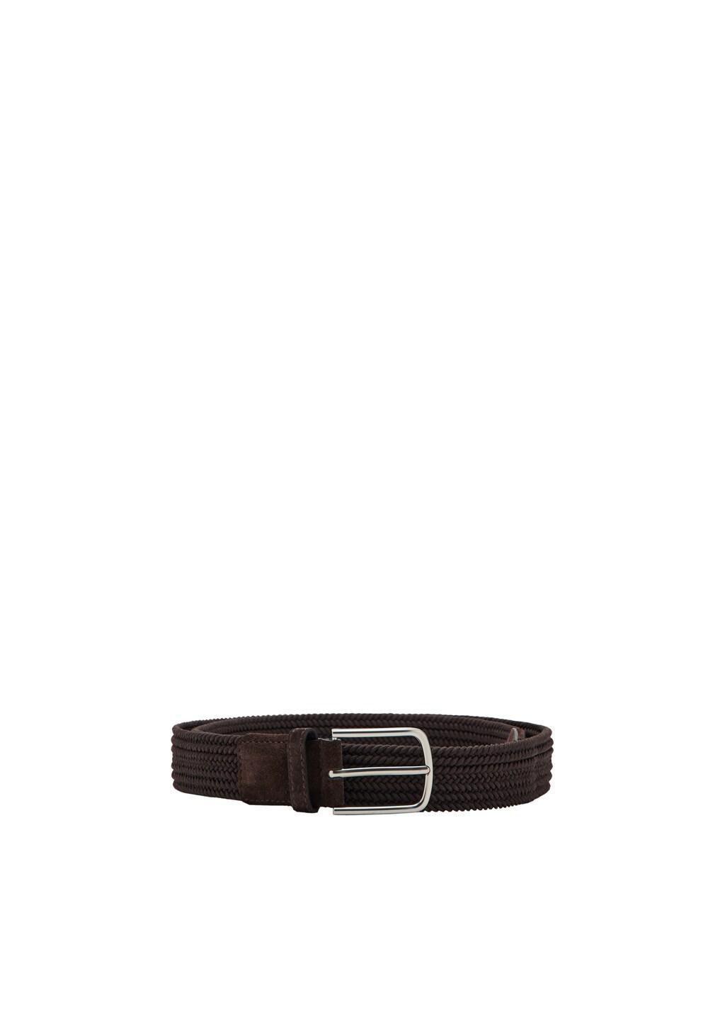 Brown Braided Elastic Belt, Dark Brown, large image number 1