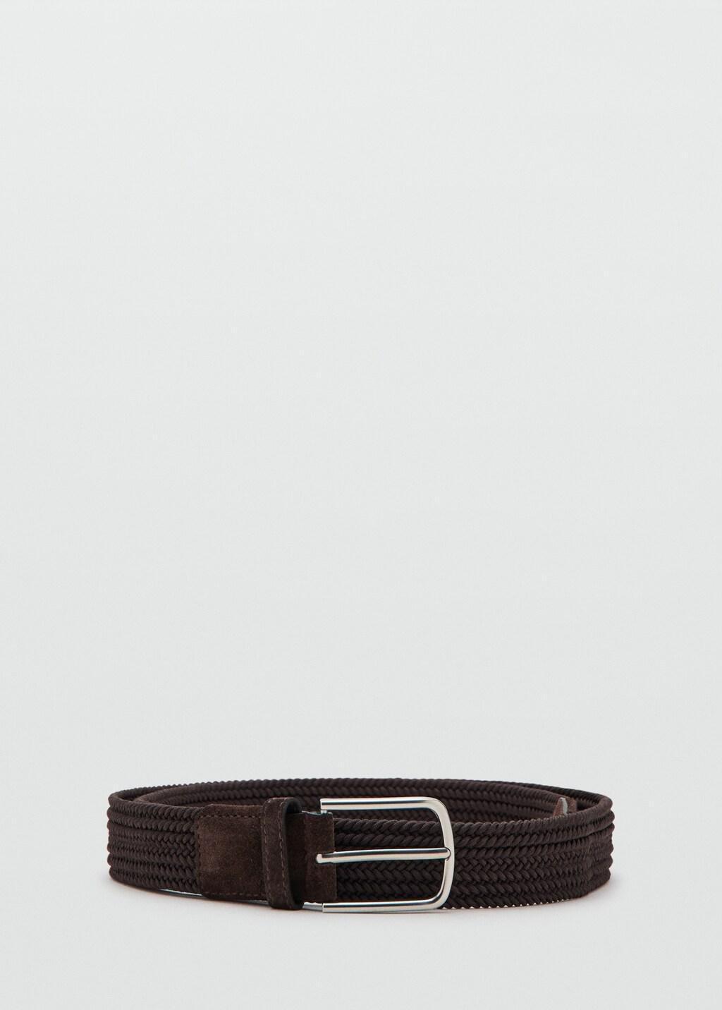 Brown Braided Elastic Belt, Dark Brown, large image number 2
