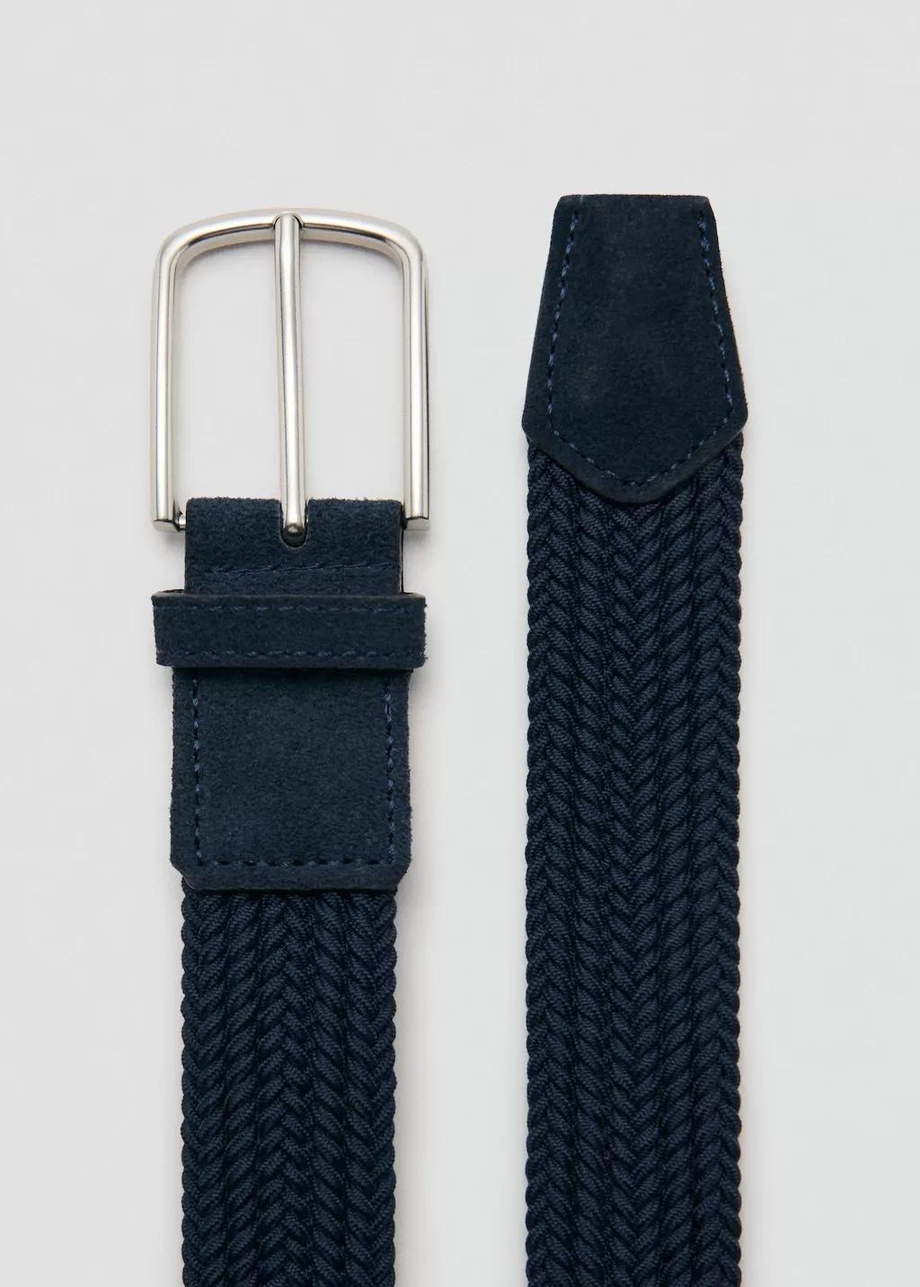 Navy Braided Elastic Belt, Navy, large image number 0