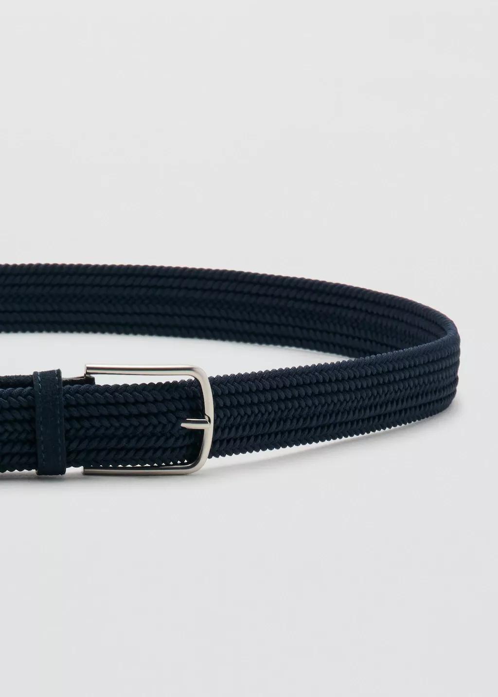 Navy Braided Elastic Belt, Navy, large image number 1