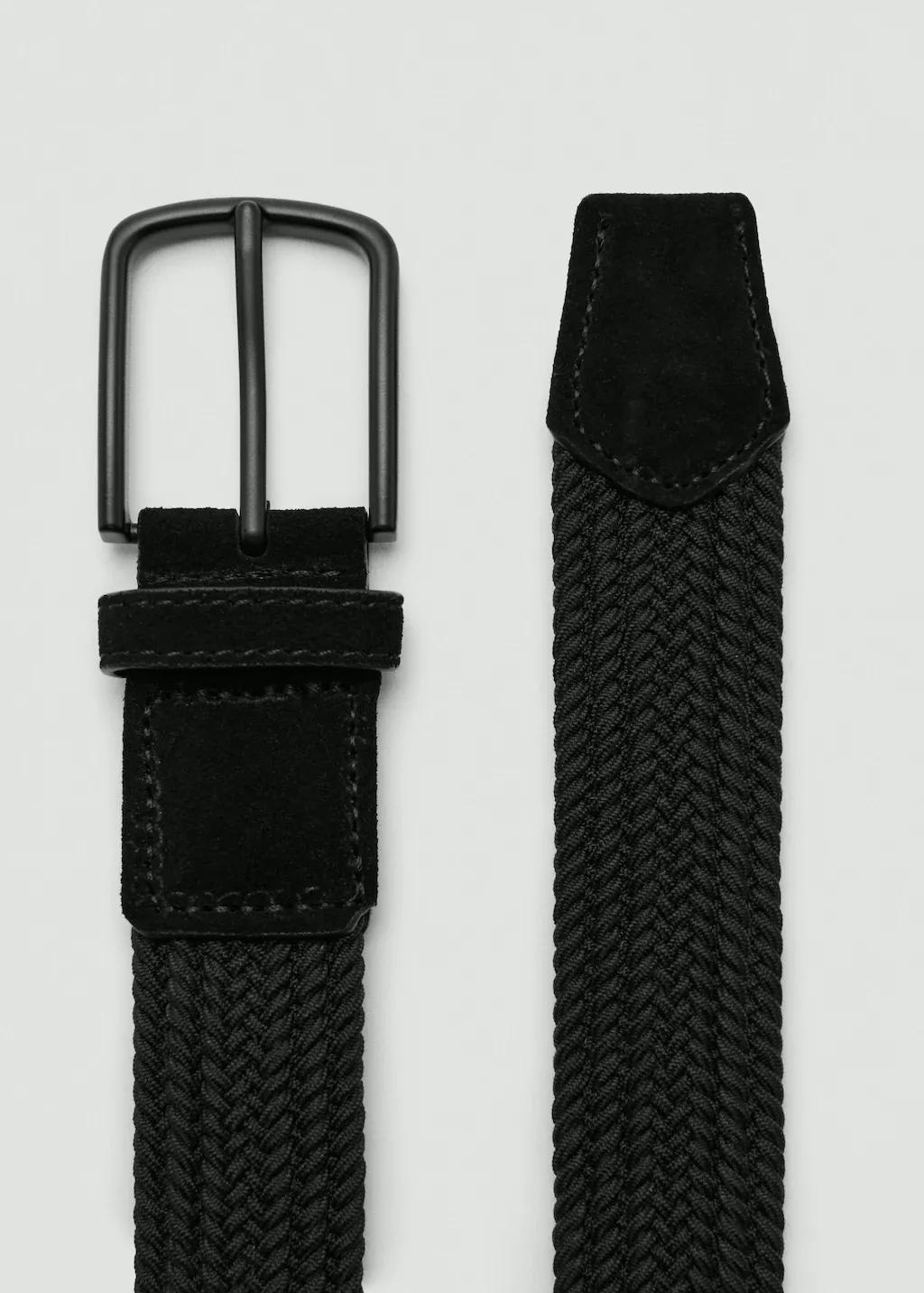 Black Braided Elastic Belt, Black, large image number 0