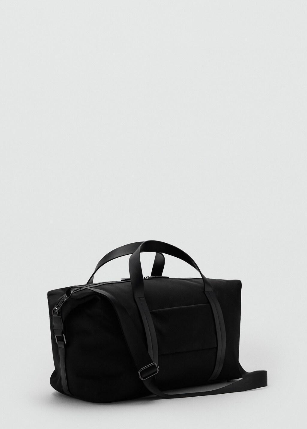 Black Combined Leather Bowling Handbag, Black, medium