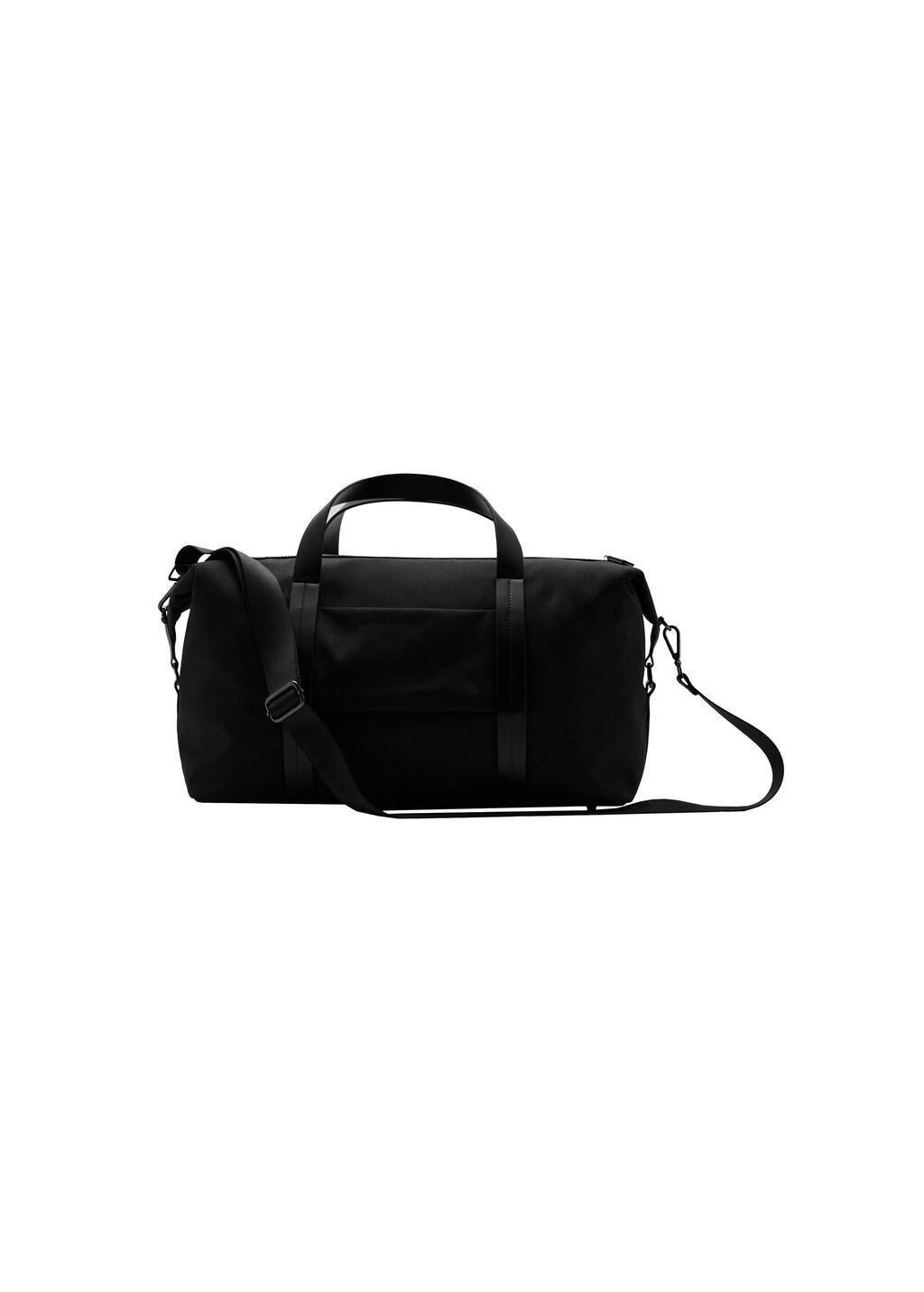Black Combined Leather Bowling Handbag, Black, medium