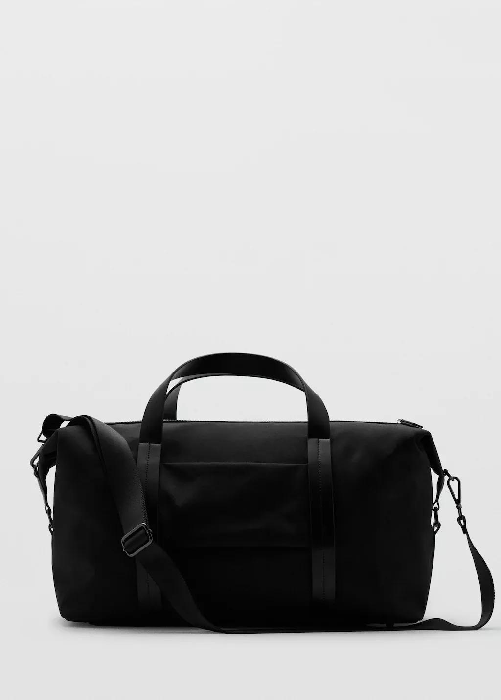 Black Combined Leather Bowling Handbag, Black, large image number 3