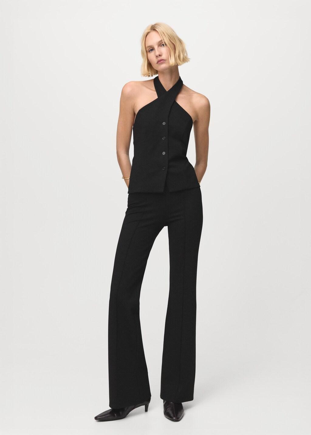 Black Halter-Neck Gilet With Buttons, 0201_99, large image number 0