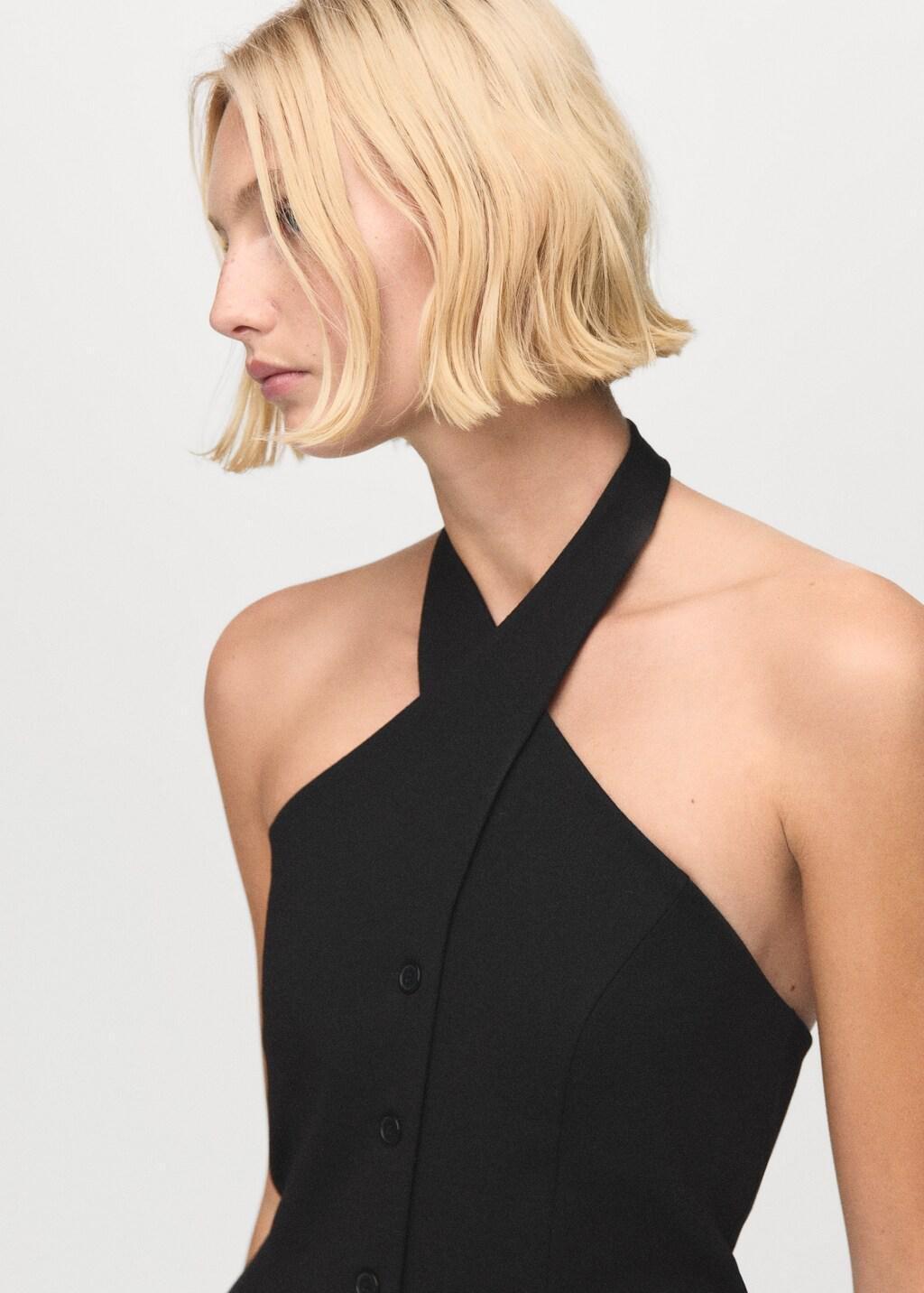 Black Halter-Neck Gilet With Buttons, 0201_99, large image number 3