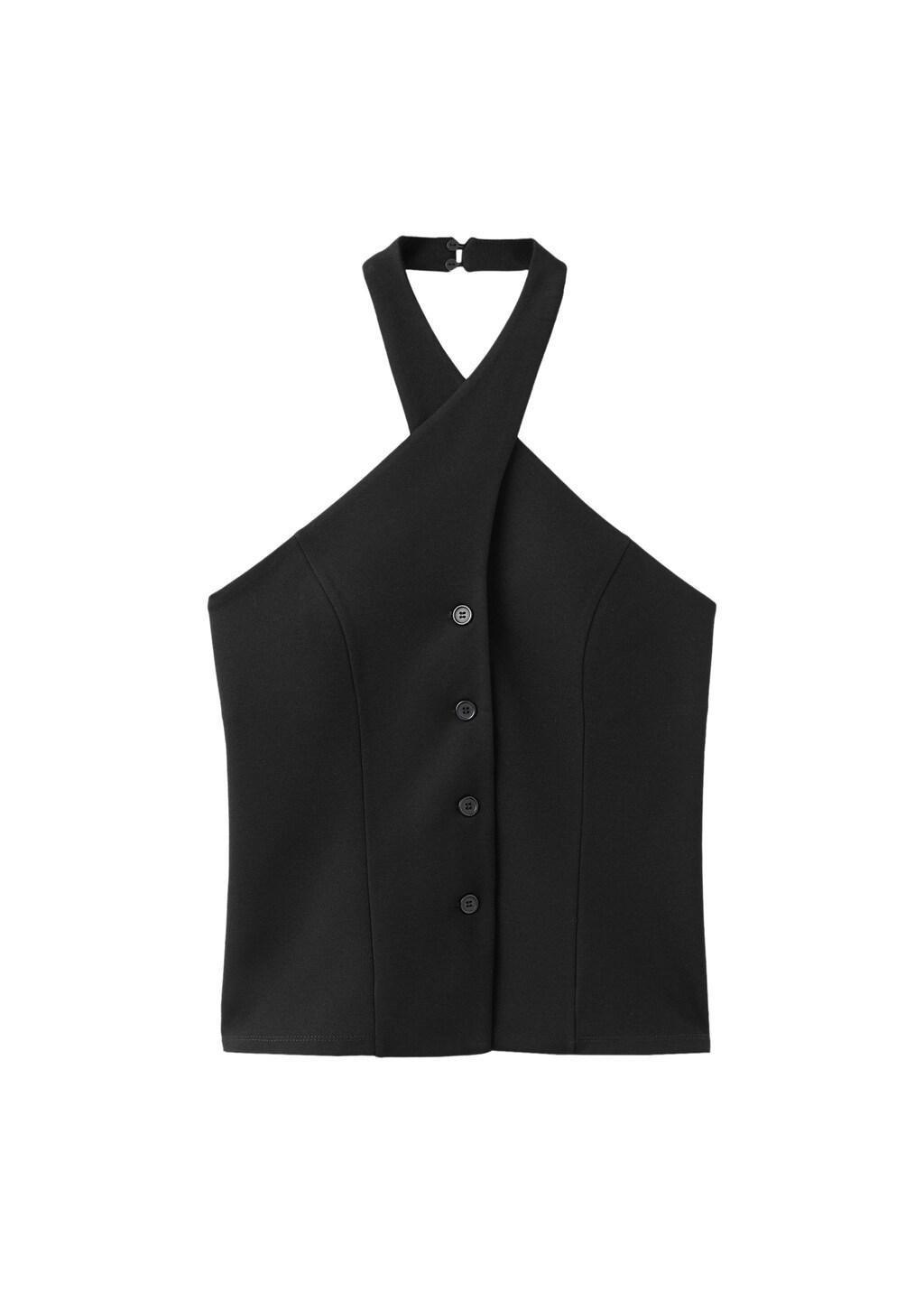 Black Halter-Neck Gilet With Buttons, 0201_99, large image number 7