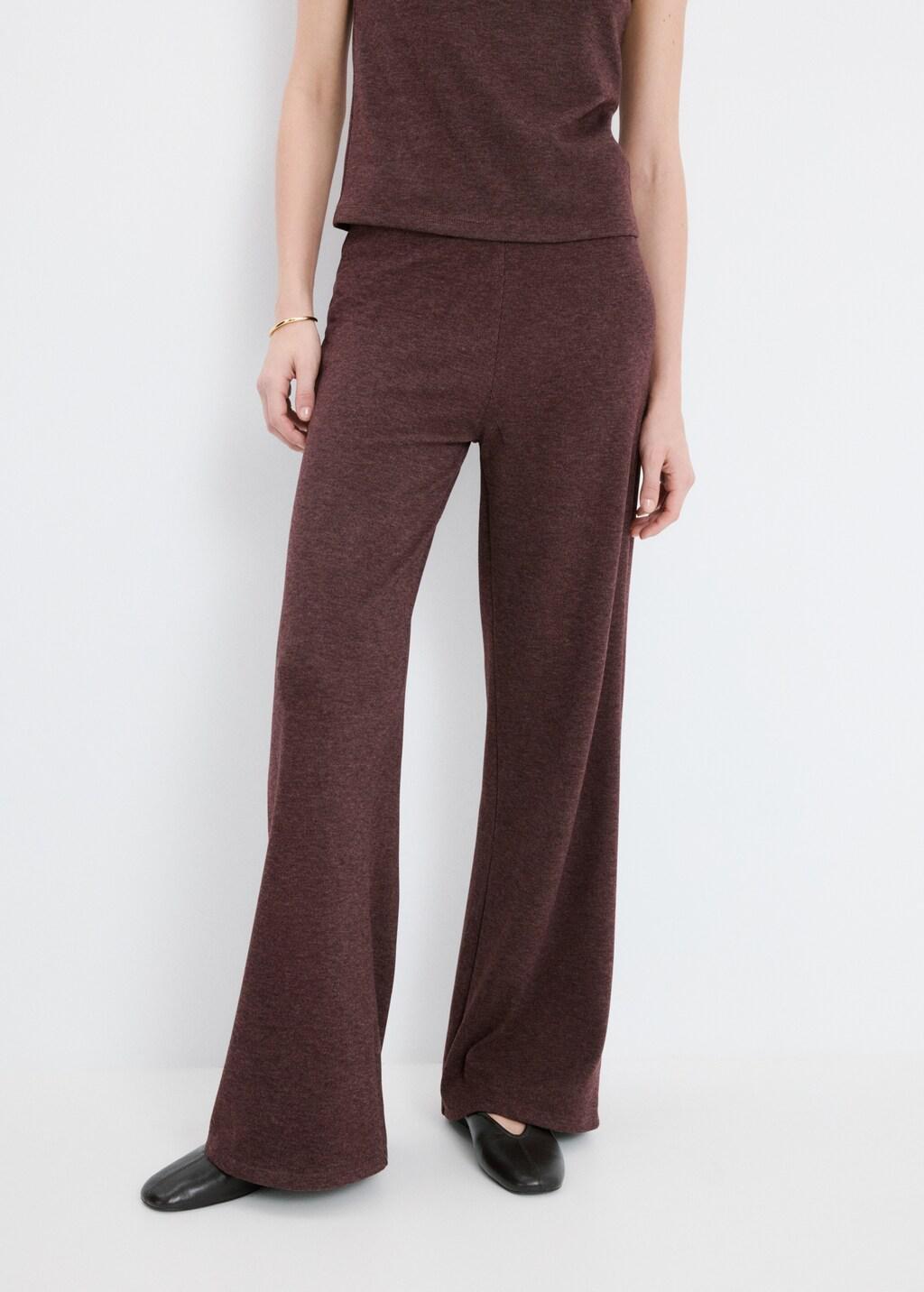 Red Knitted Trousers With Elastic Waistband, 0201_78, large image number 3