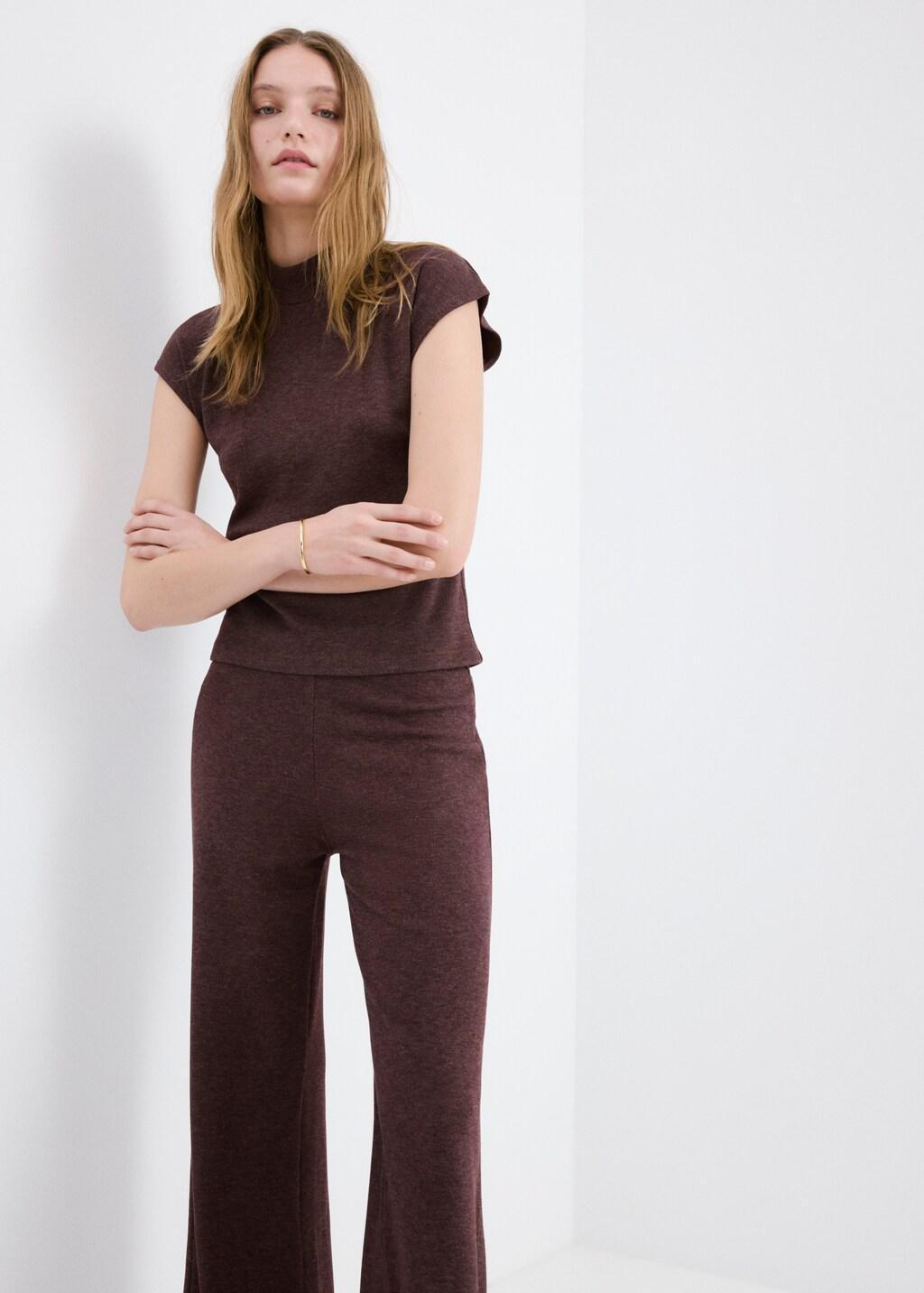 Red Knitted Trousers With Elastic Waistband, 0201_78, large image number 4