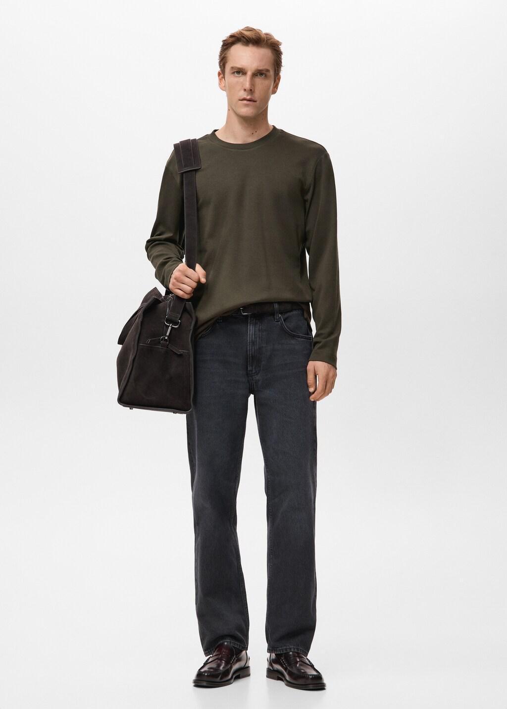 Brown Long Sleeve Regular Fit T-Shirt, Dark Brown, large image number 0