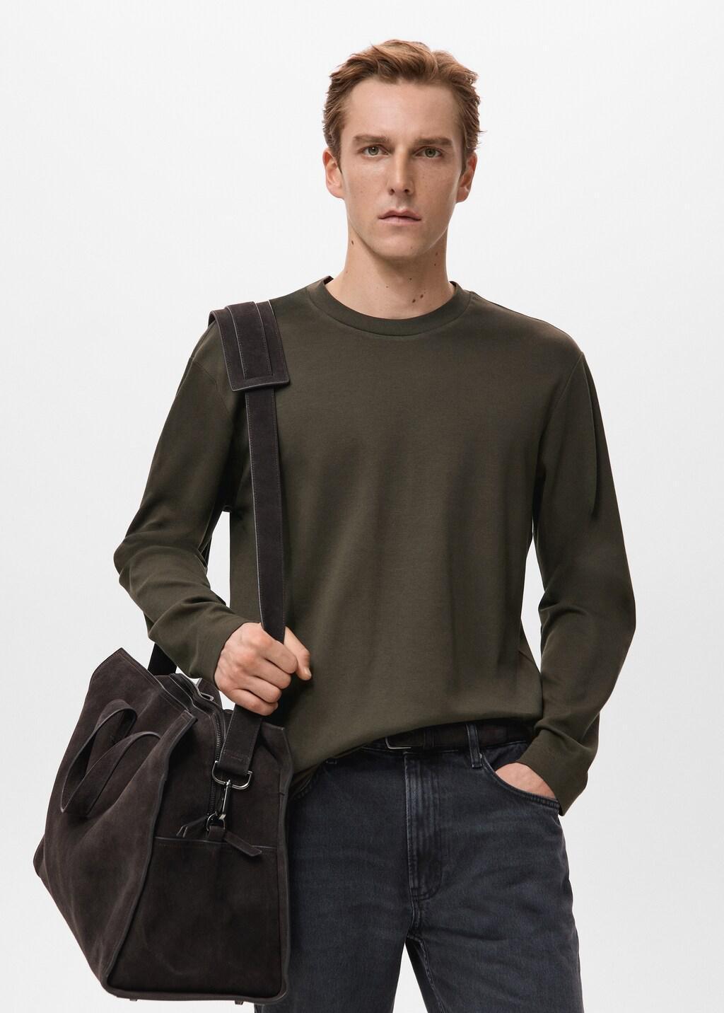 Brown Long Sleeve Regular Fit T-Shirt, Dark Brown, large image number 3