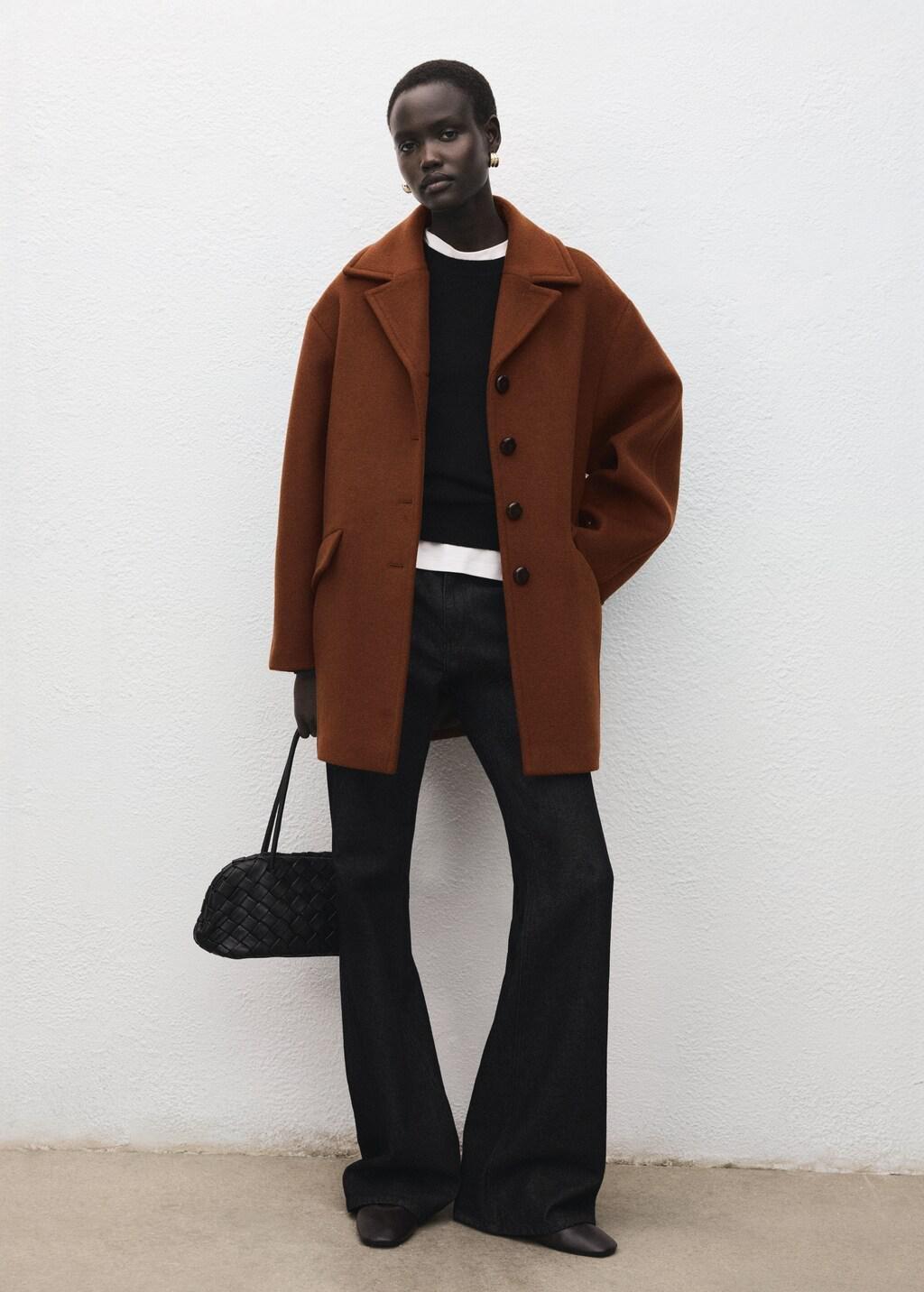 Brown Wool-Blend Midi-Coat With Buttons, Medium Brown, large image number 0