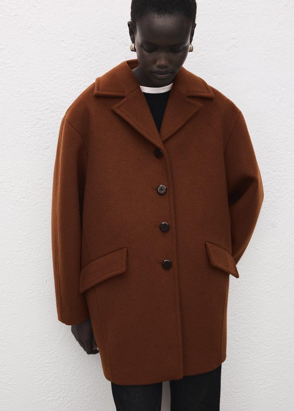 Brown Wool-Blend Midi-Coat With Buttons, Medium Brown, large image number 3