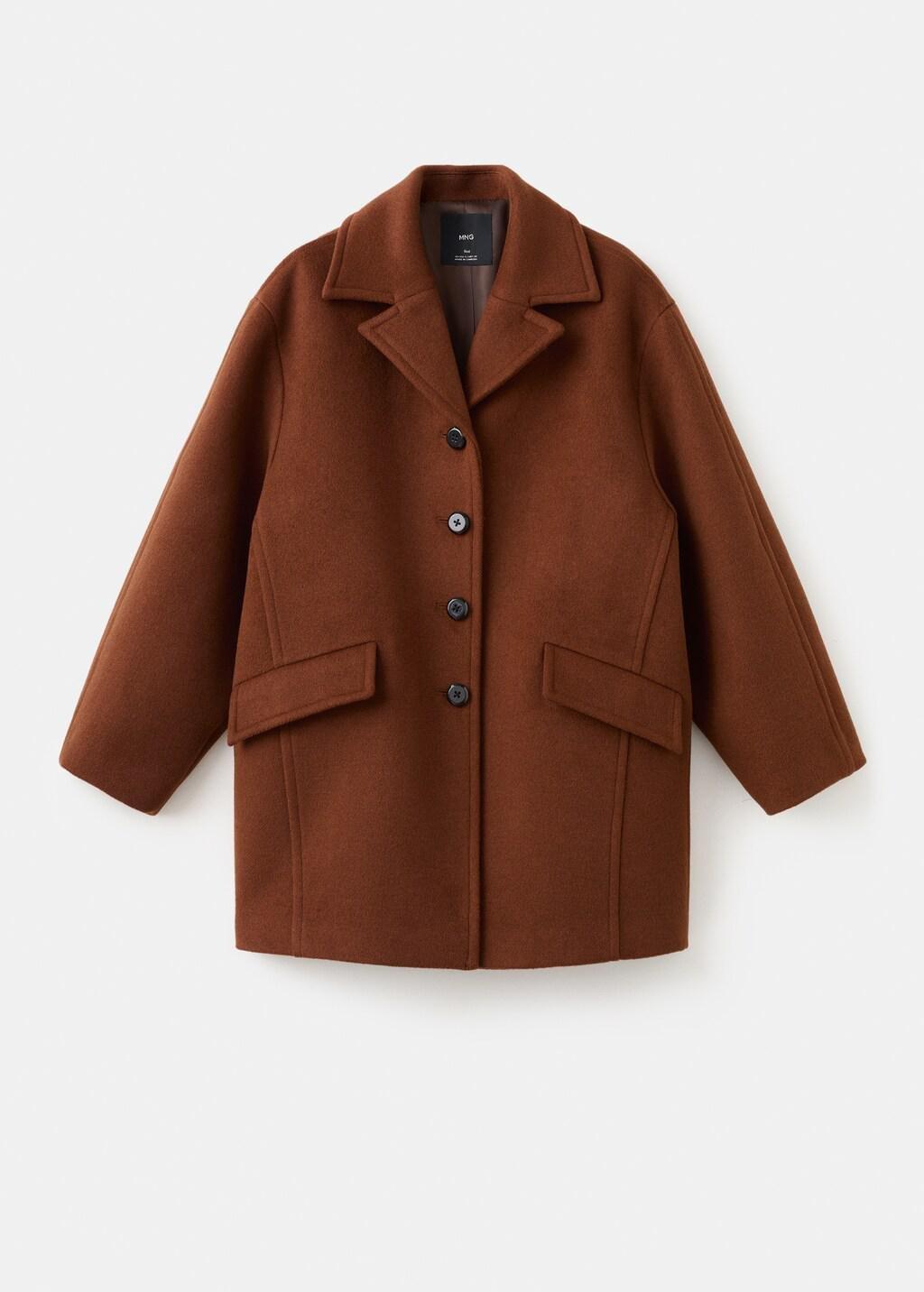 Brown Wool-Blend Midi-Coat With Buttons, Medium Brown, large image number 8