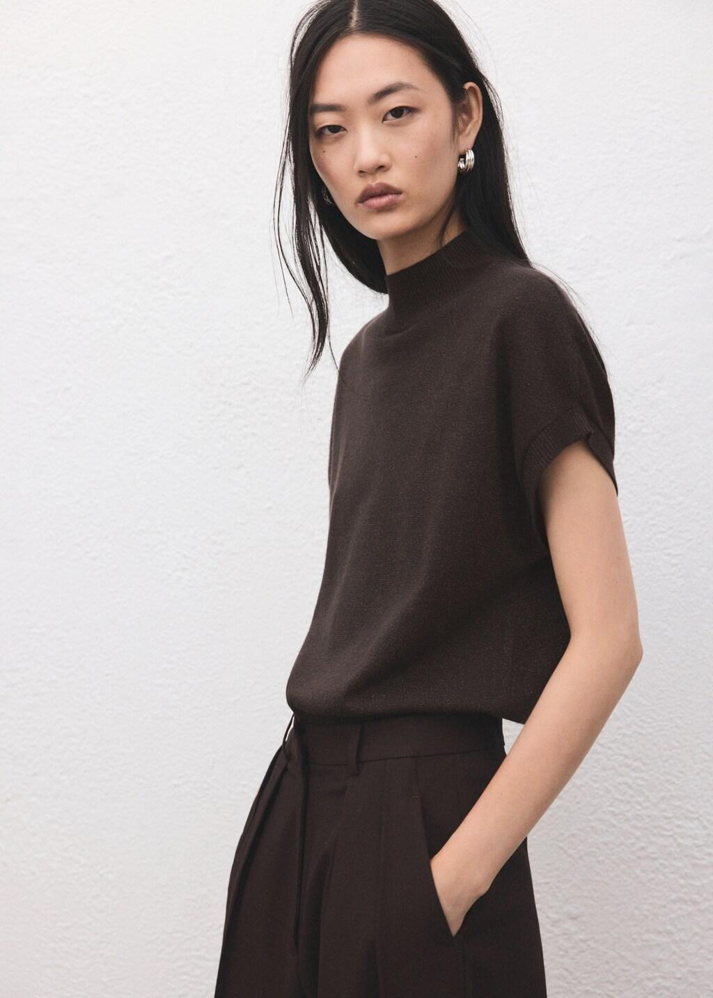 Brown Short-Sleeved Lurex Sweater, 0201_32, large image number 3