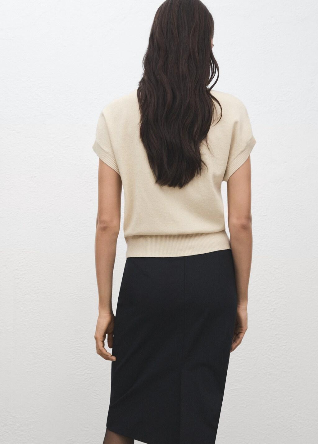Beige Short-Sleeved Lurex Sweater, Gold, large image number 2